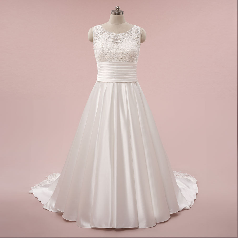 Lace Ball Gown Wedding Dress with Satin Skirt MIRADA Size 22W / Ivory