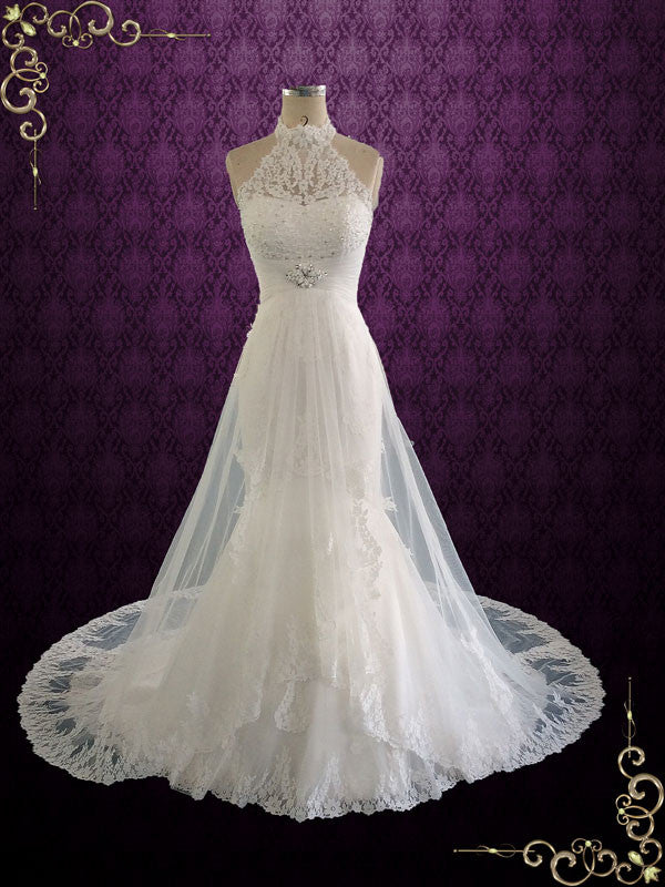 Halter Lace Wedding Dress with Illusion Skirt CLARA Halter Lace Wedding Dress with Illusion Skirt CLARA
