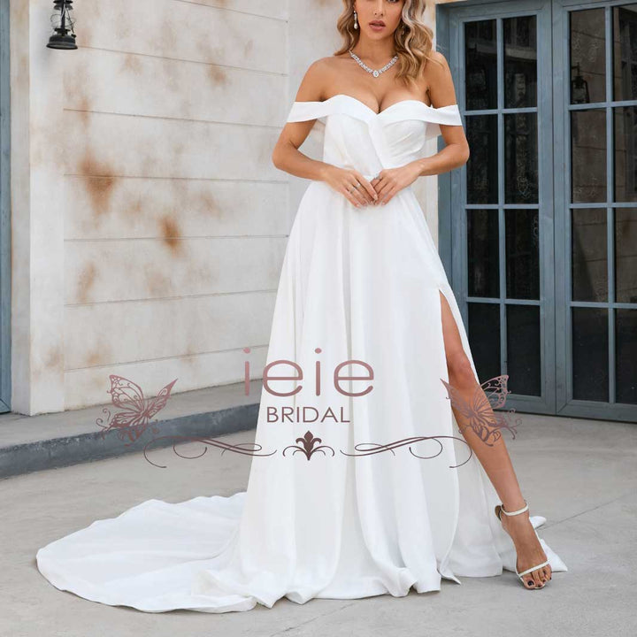 Simple Destination A-line Wedding Dress with Side Slit X1003