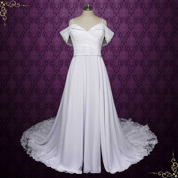 Off Shoulder Chiffon Destination Wedding Dress with Side Slit | LISBON