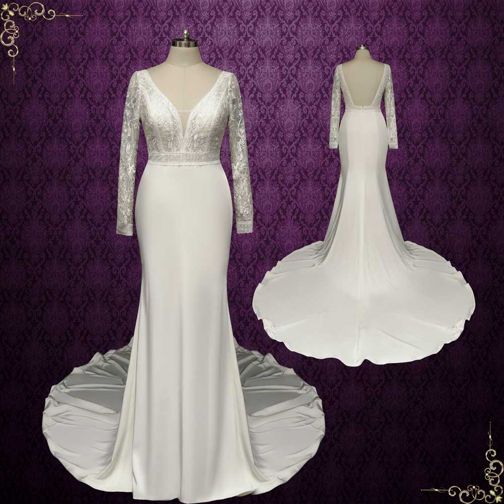 Elegant Lace Fitted Wedding Dress with Long Sleeves