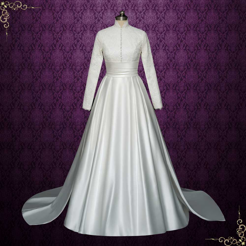 Iconic Royal Modest Lace Wedding Dress | GRACEKELLY ieie Iconic Royal Modest Lace Wedding Dress | GRACEKELLY ieie
