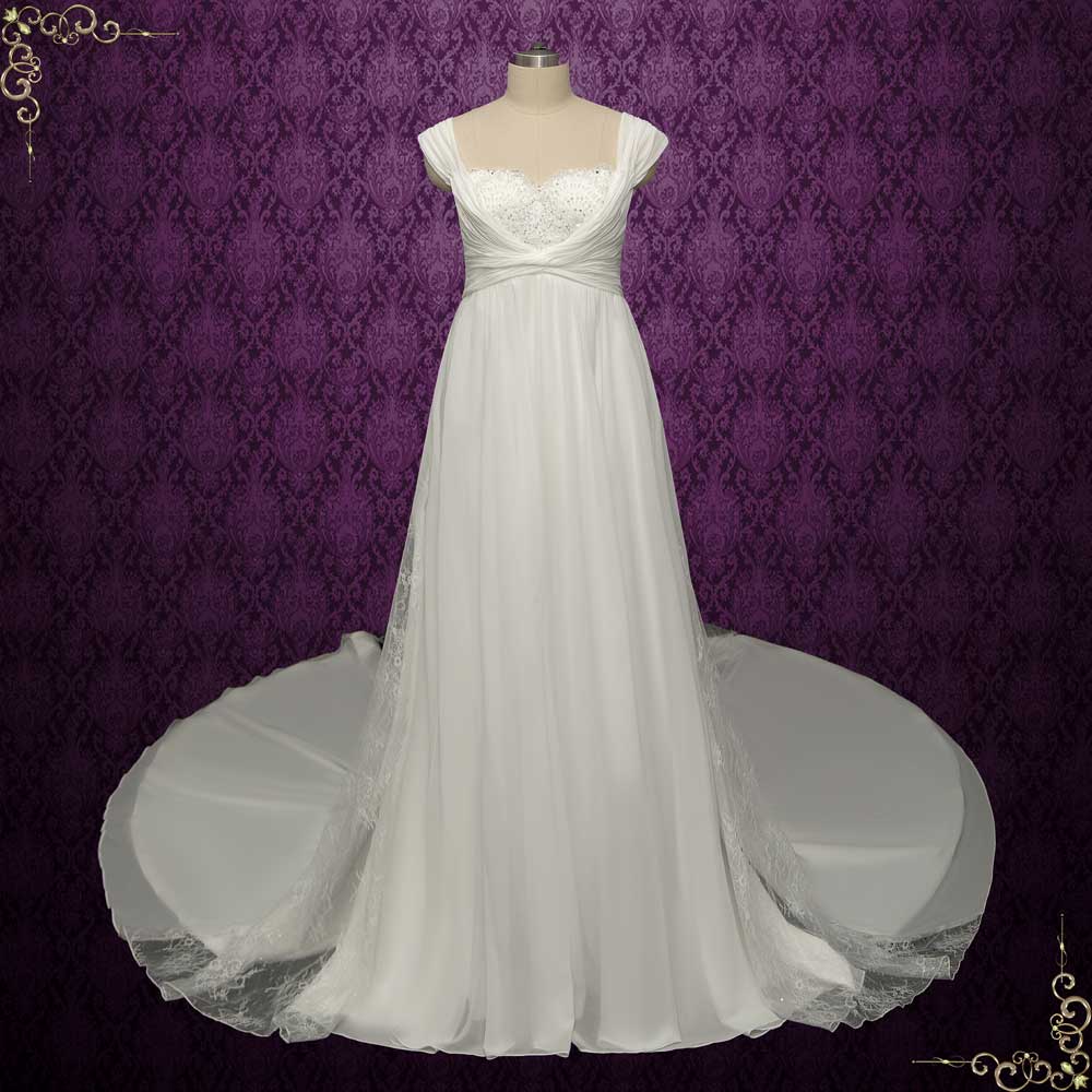Grecian Empire High Waist Chiffon Wedding Dress | CARISSA Size 16W / Ivory Grecian Empire High Waist Chiffon Wedding Dress | CARISSA Size 16W / Ivory