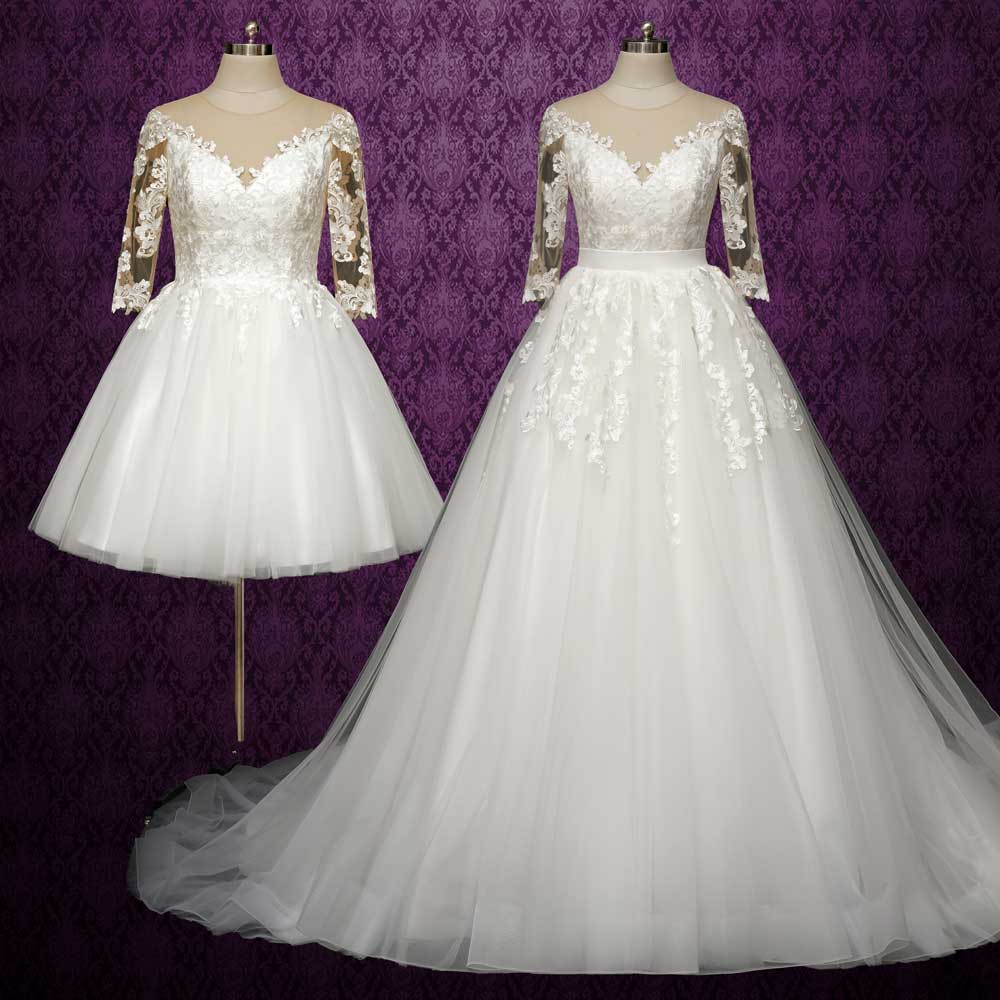Boho Lace Convertible Wedding Dress with Skirt Overlay | GAIA Size 16W / Ivory Boho Lace Convertible Wedding Dress with Skirt Overlay | GAIA Size 16W / Ivory