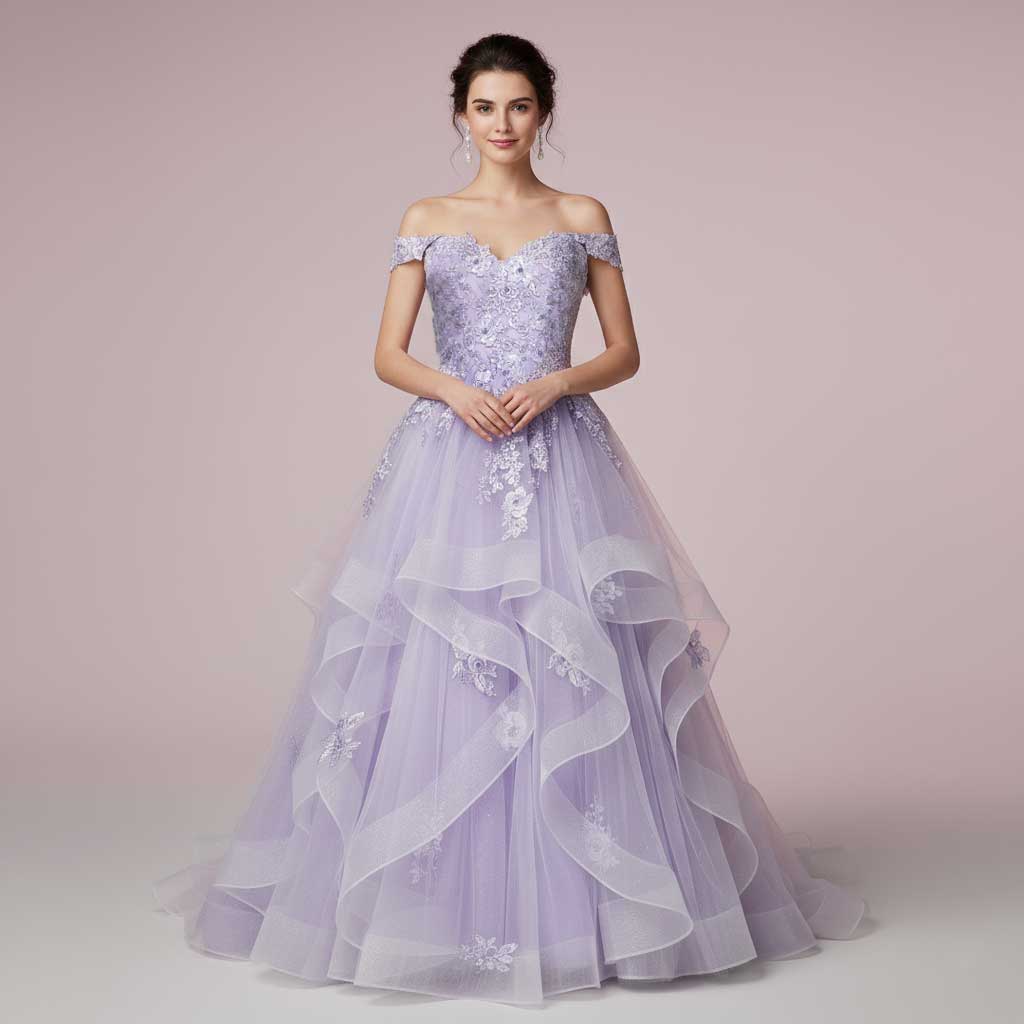 Enchanting Lilac Purple Ball Gown Wedding Dress with Off Shoulder Stra ieie Enchanting Lilac Purple Ball Gown Wedding Dress with Off Shoulder Stra ieie
