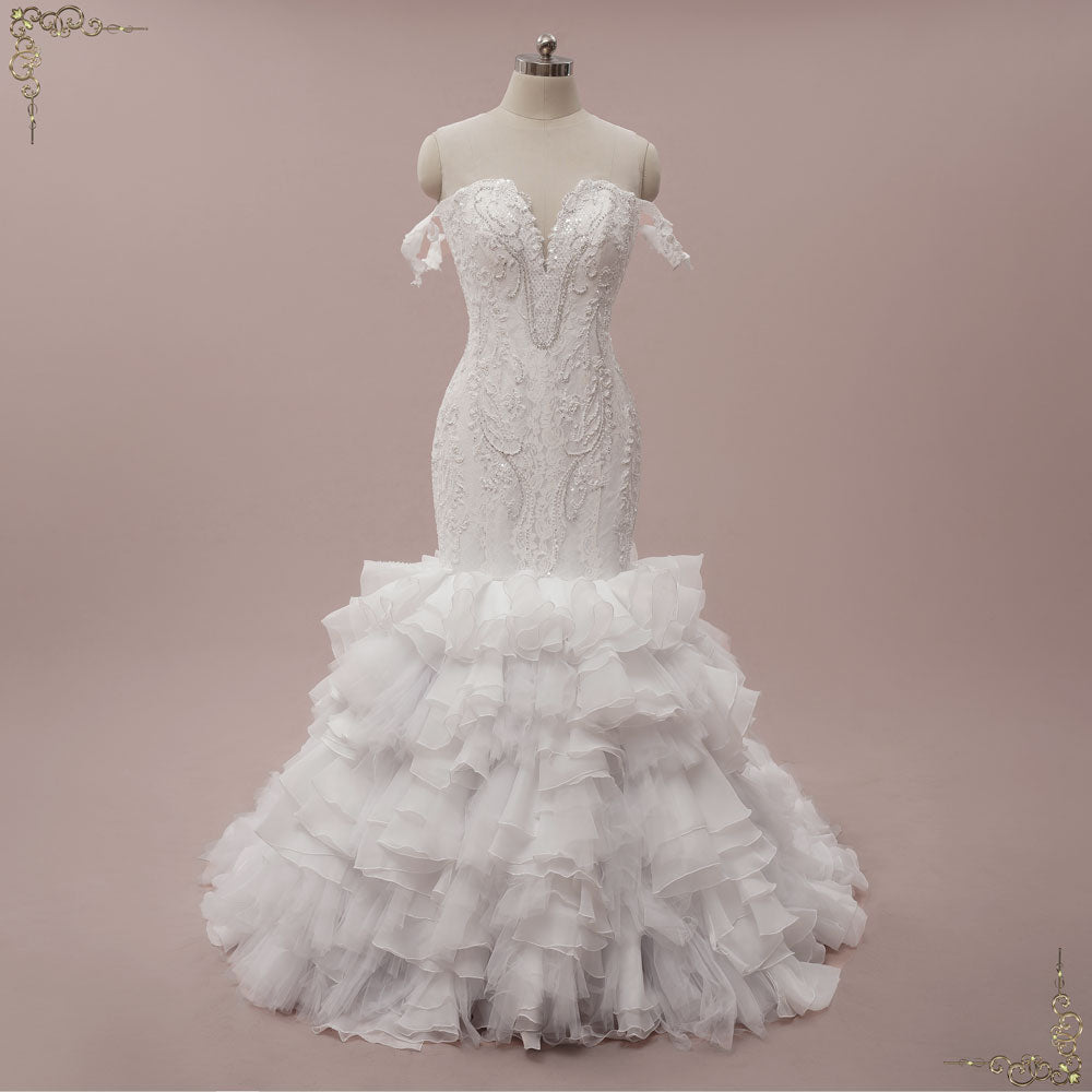 Lace Mermaid Wedding Dress with Ruffle Skirt | OKSANA Ivory / Size 6 Lace Mermaid Wedding Dress with Ruffle Skirt | OKSANA Ivory / Size 6