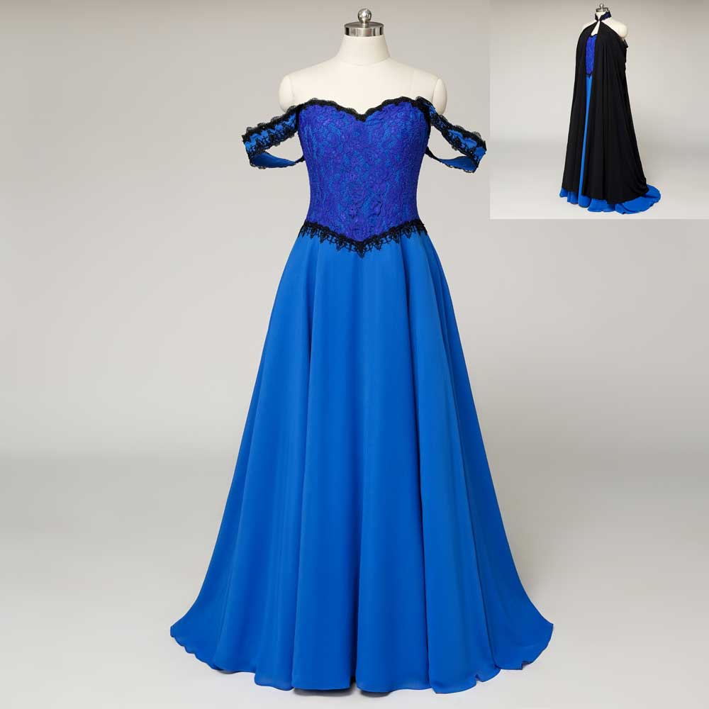 Fantasy Theme Royal Blue Lace Wedding Dress with Black Cape | MAUDE Size 10 / Blue / No Cape Fantasy Theme Royal Blue Lace Wedding Dress with Black Cape | MAUDE Size 10 / Blue / No Cape