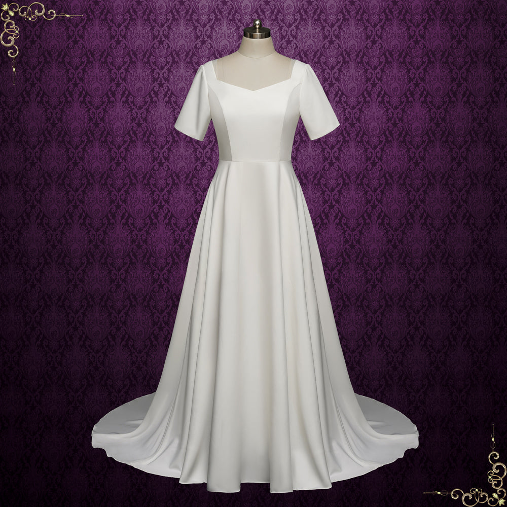 Minimalist Simple Elegant Wedding Dress with Short Sleeves | BELKIS Size 16W / Ivory Minimalist Simple Elegant Wedding Dress with Short Sleeves | BELKIS Size 16W / Ivory