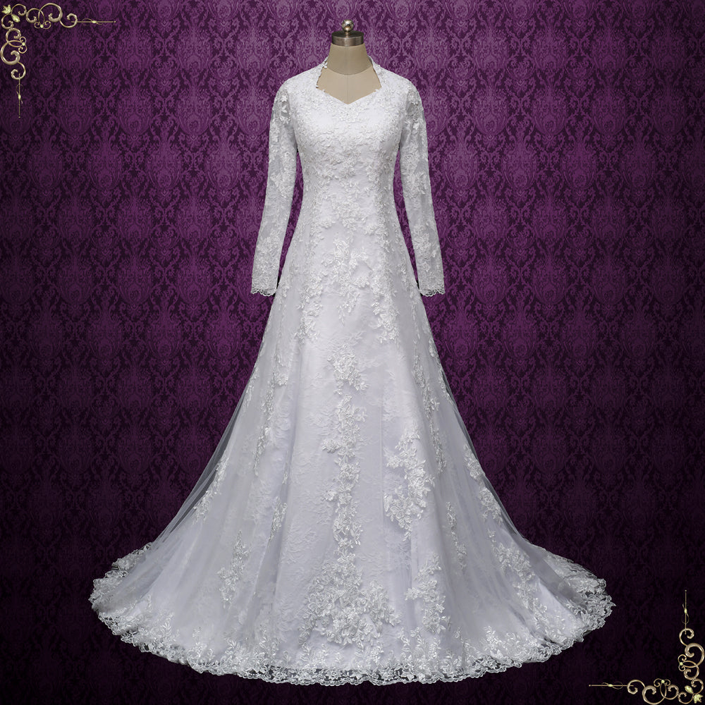 Modest A-line Lace Wedding Dress with Long Sleeves | HAMON ieie Modest A-line Lace Wedding Dress with Long Sleeves | HAMON ieie