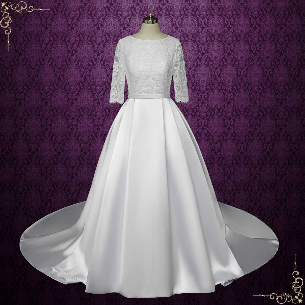 Modest Wedding Dress with Lace Top and Satin Skirt | TALULLA Size 26W / Ivory Modest Wedding Dress with Lace Top and Satin Skirt | TALULLA Size 26W / Ivory