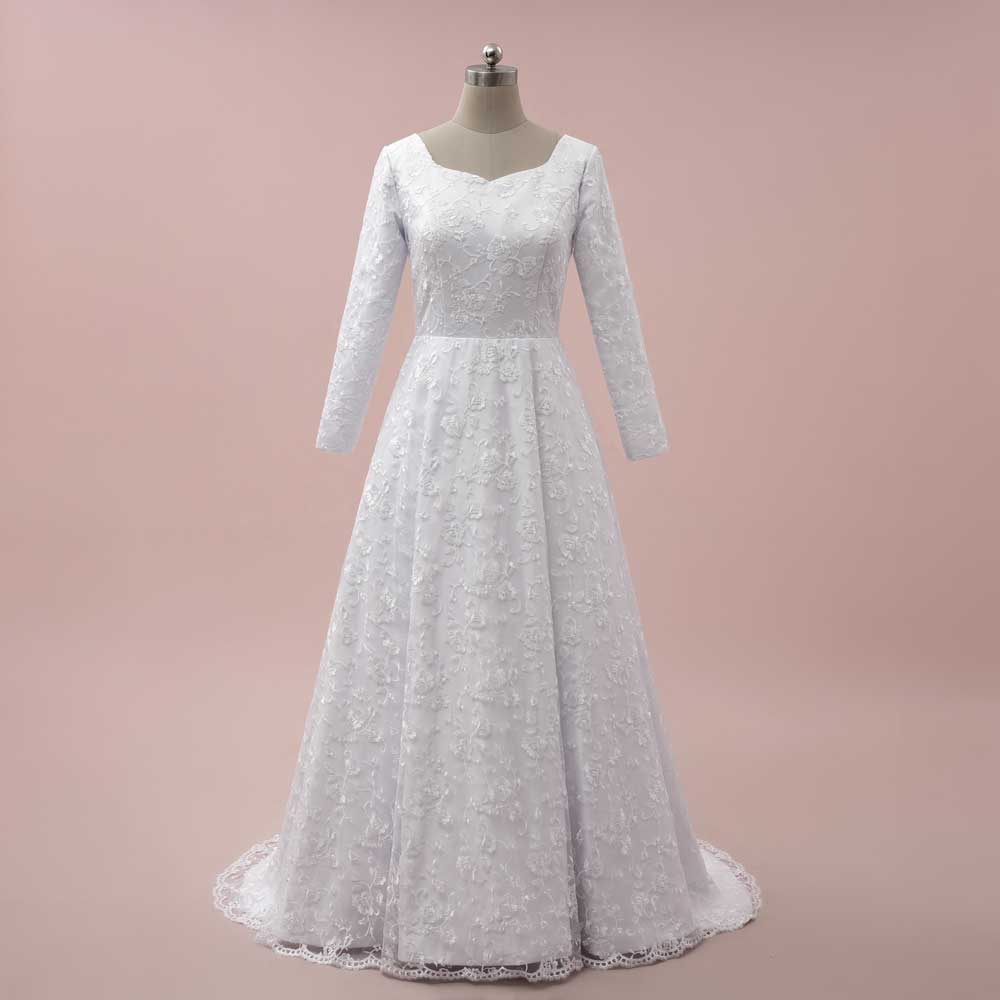 Modest Lace Wedding Dress with Long Sleeves ALVINA White / Size 10 Modest Lace Wedding Dress with Long Sleeves ALVINA White / Size 10