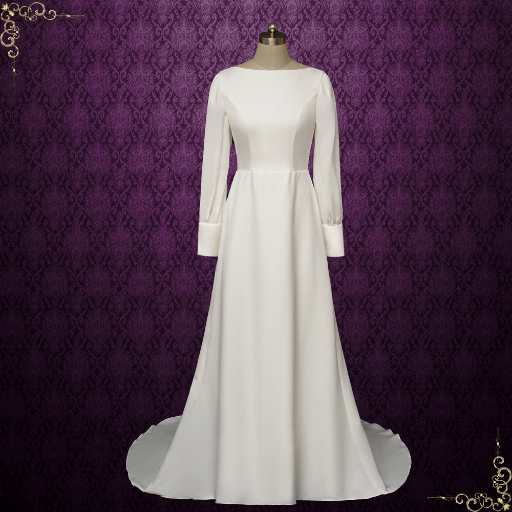 Simple Modest Long Sleeves Wedding Dress NYASIA Size 24W / Ivory Simple Modest Long Sleeves Wedding Dress NYASIA Size 24W / Ivory