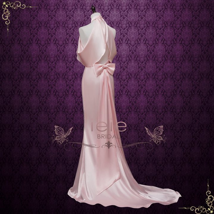 Pink Silky Satin Retro Hollywood Style Wedding Dress | BRIAR