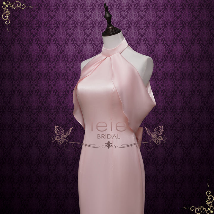 Pink Silky Satin Retro Hollywood Style Wedding Dress | BRIAR