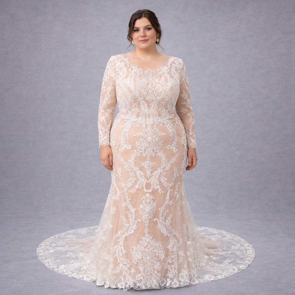 fitted lace wedding dress Plus Size Off the Shoulder White Mermaid Wedding Gown – FancyVestido