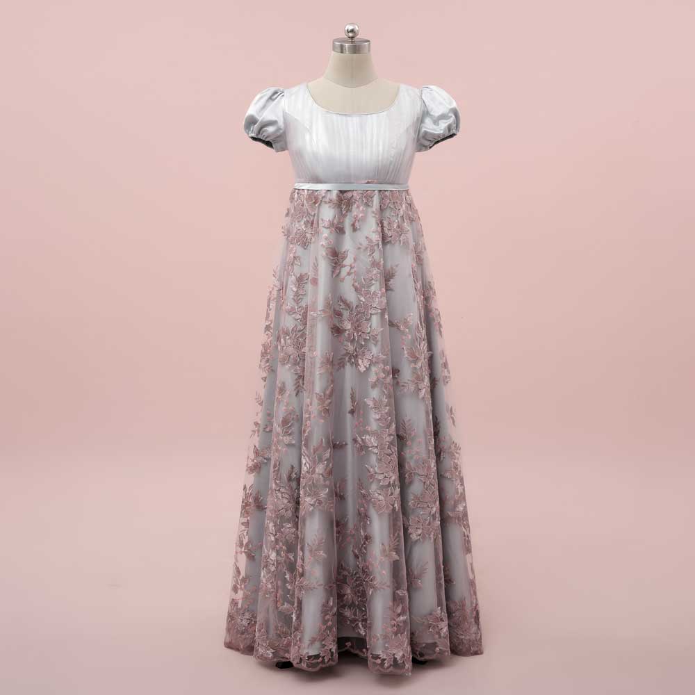 Bridgerton Regency Lace Ball Gown with Empire Waist