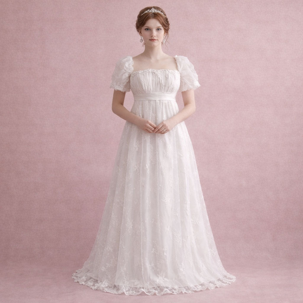 1920s Regency Style Empire Waist Lace Wedding Dress EMMA Size 4 / Ivory