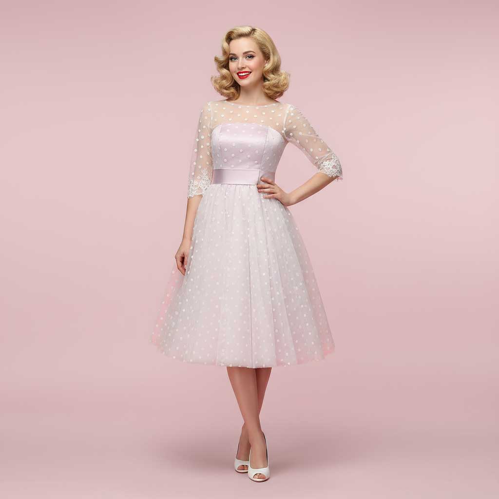 Retro Short Purple Polka Dot Wedding Dress BEVERLY Size 8 / Ivory Retro Short Purple Polka Dot Wedding Dress BEVERLY Size 8 / Ivory