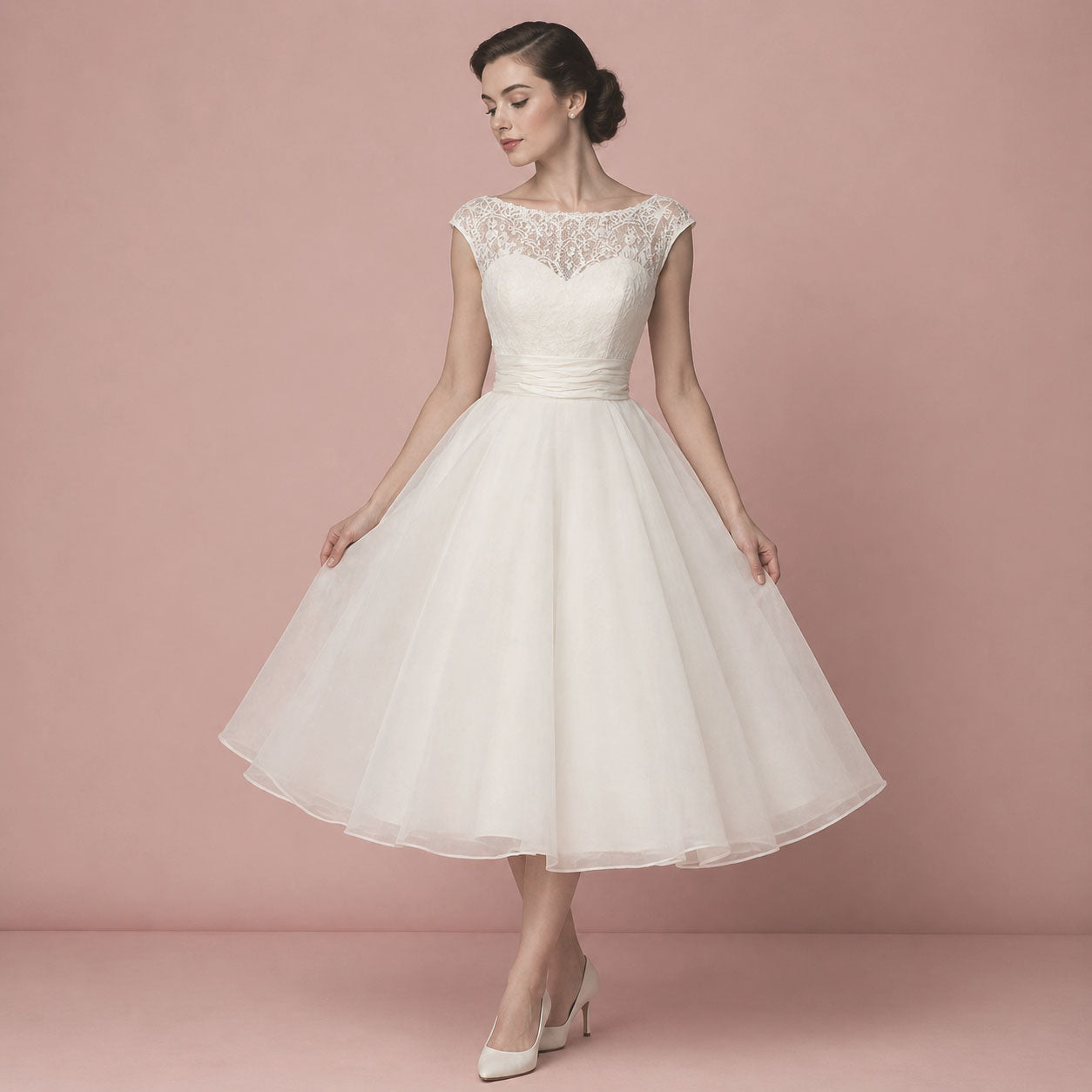 Short Retro Tea Length Lace Wedding Dress Short Retro Tea Length Lace Wedding Dress