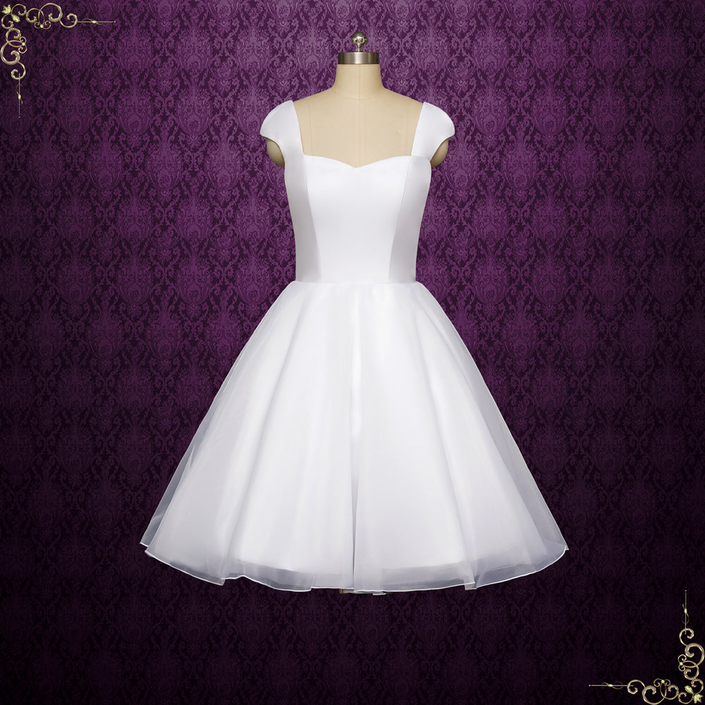 Simple Short Satin Organza Wedding Dress with Cap Sleeves | AYANI Custom Size / White Simple Short Satin Organza Wedding Dress with Cap Sleeves | AYANI Custom Size / White