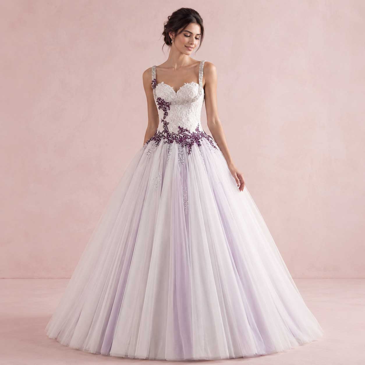 Purple Lace Ball Gown Style Wedding Dress