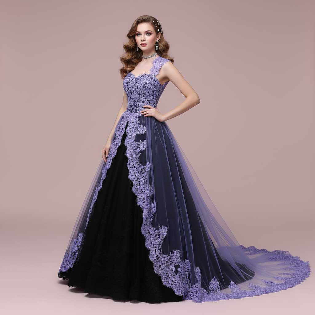 Unique Purple Black Ball Gown Wedding Dress OCTOBER Size 6 / Purple/Black Unique Purple Black Ball Gown Wedding Dress OCTOBER Size 6 / Purple/Black