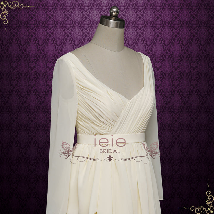 Vintage Chiffon Wedding Dress with Ruffle Skirt and Long Sleeves | ALPIRE