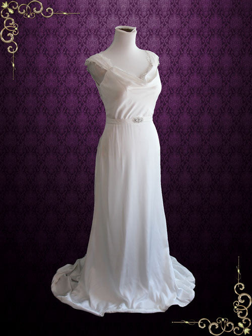 Size 4 Ready to Ship Cowl Neck Modest Transparent Lace Back Slim A-line Wedding Dress ieie Size 4 Ready to Ship Cowl Neck Modest Transparent Lace Back Slim A-line Wedding Dress ieie