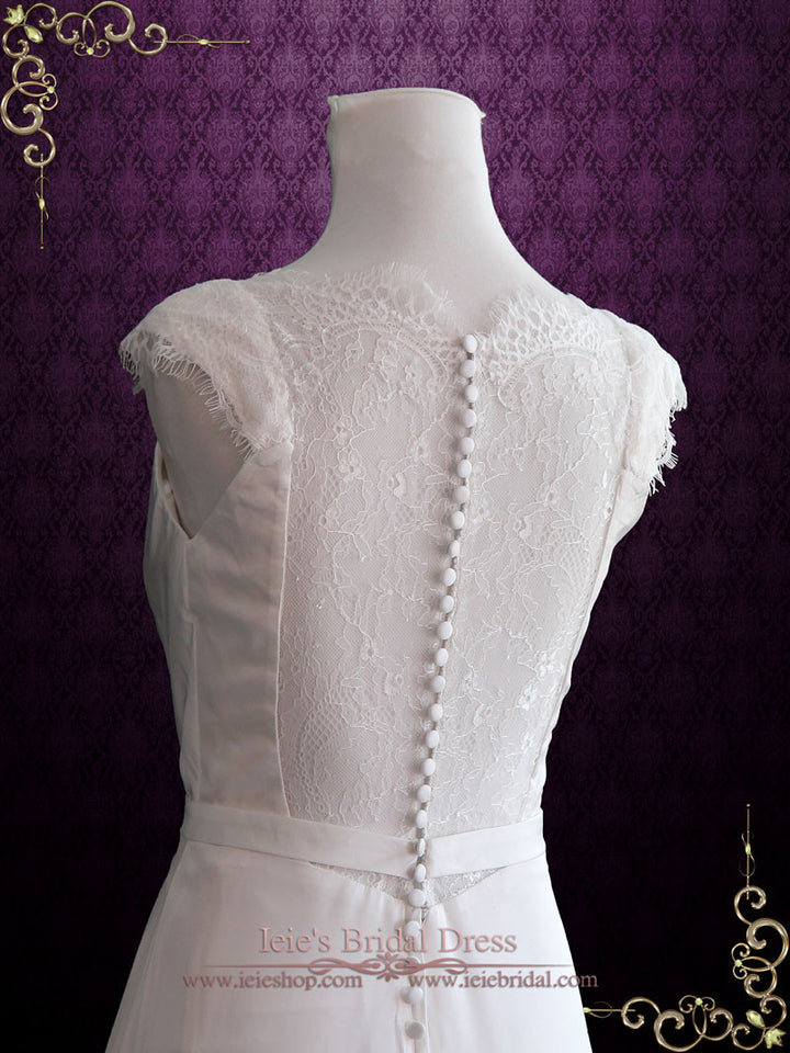 Cowl Neck Modest Illusion Lace Back Slim A-line Wedding Dress NAOMI