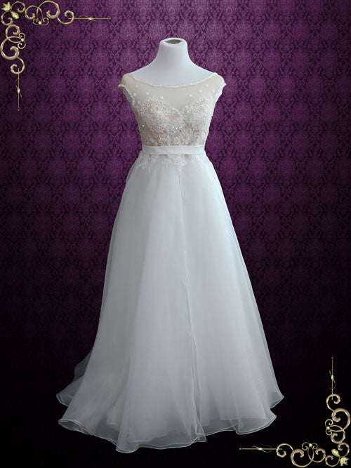 Whimsical Vintage Inspired Lace Organza Beach Wedding Dress ANNIE Size 16 / Ivory Whimsical Vintage Inspired Lace Organza Beach Wedding Dress ANNIE Size 16 / Ivory