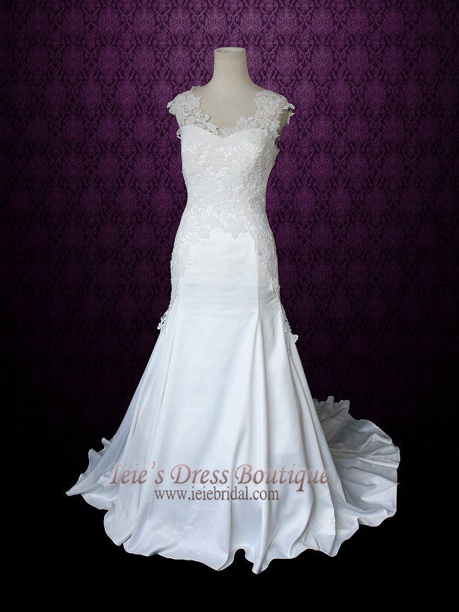 Ivory Fit and Flare Vintage Lace Wedding Dress with Cap Sleeves | Isab ieie Ivory Fit and Flare Vintage Lace Wedding Dress with Cap Sleeves | Isab ieie