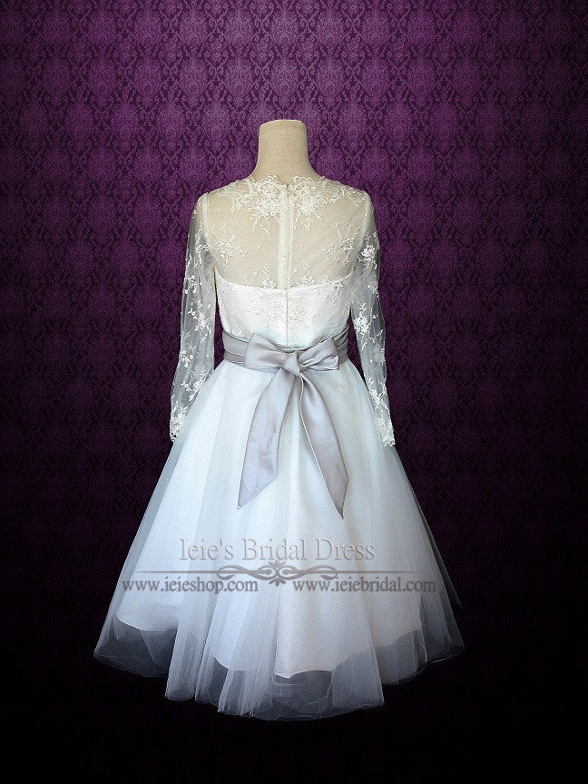 Retro 50s Tea Length Lace Wedding Dress with Long Sleeves | Divan