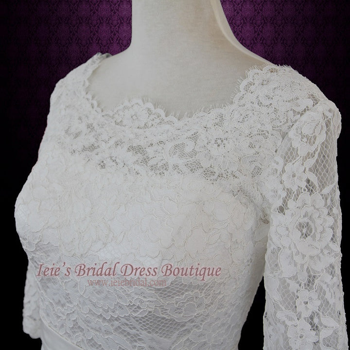 Vintage Modest Lace Wedding Dress with Long Sleeves REBECCA