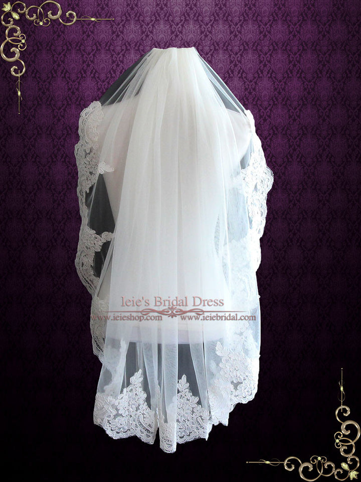 Fingertip Wedding Veil with Alencon Lace VG1057