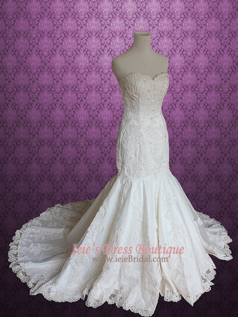 Strapless Sweetheart Mermaid Fit and Flare Lace Wedding Dress | Isabel ieie Strapless Sweetheart Mermaid Fit and Flare Lace Wedding Dress | Isabel ieie