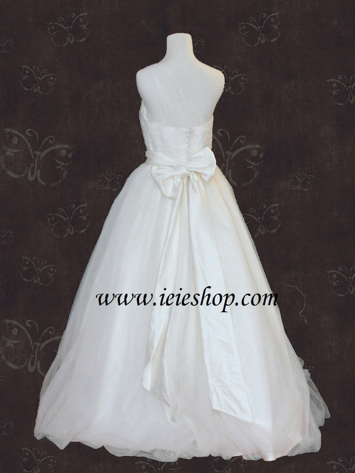 Asymetrical One Shoulder Princess Tulle Ball Gown with Flower Sash