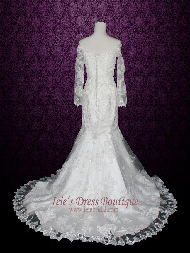 V Neck Mermaid Lace Wedding Dress with Long Sleeves | Lana