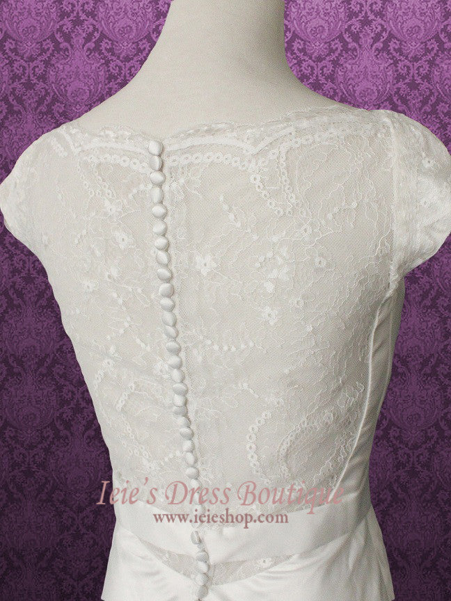 Cowl Neck Modest Transparent Lace Back Slim A-line Wedding Dress Size 4