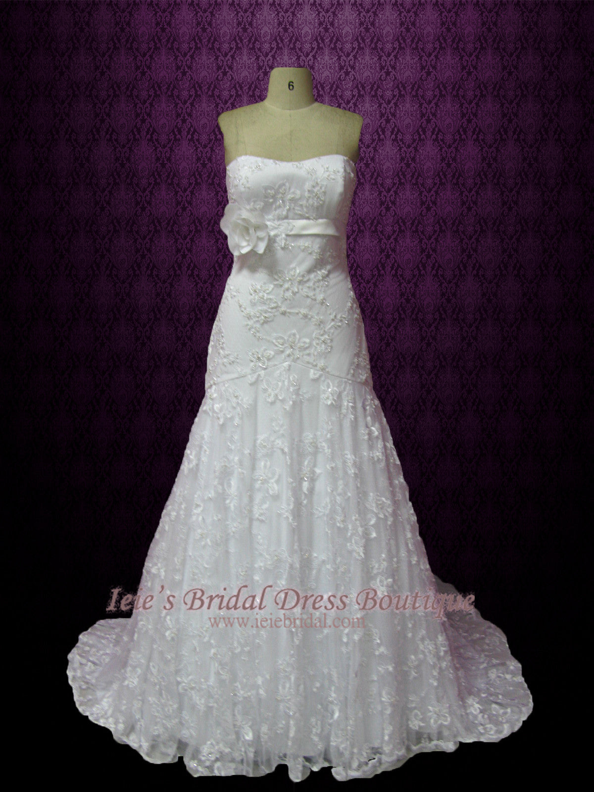 Strapless Trumpet A-line Lace Wedding Dress with Flower | Ester Strapless Trumpet A-line Lace Wedding Dress with Flower | Ester