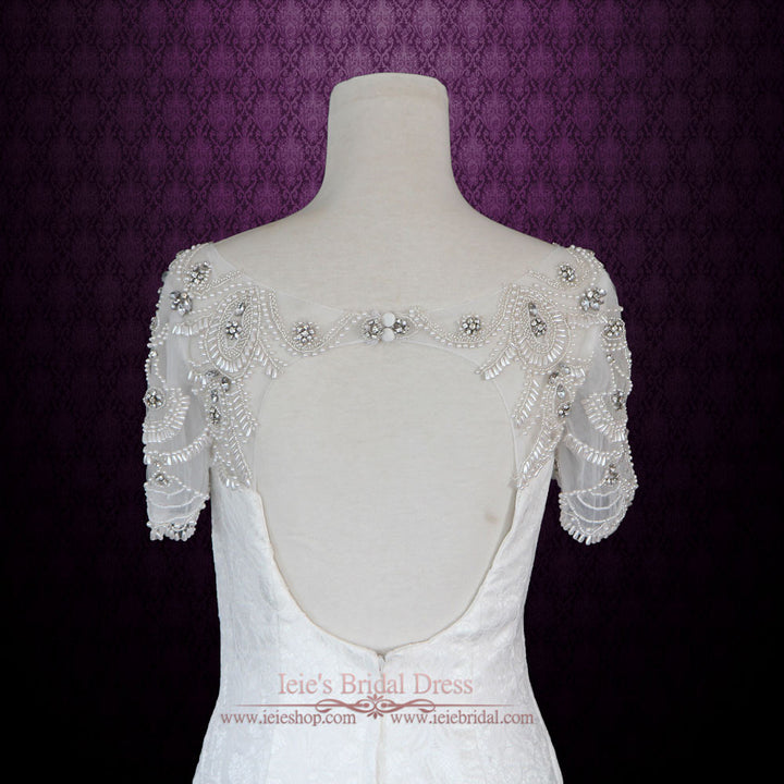 Vintage Style Jeweled Bateau Neckline Mermaid Lace Wedding Dress with Keyhole Back | Evan