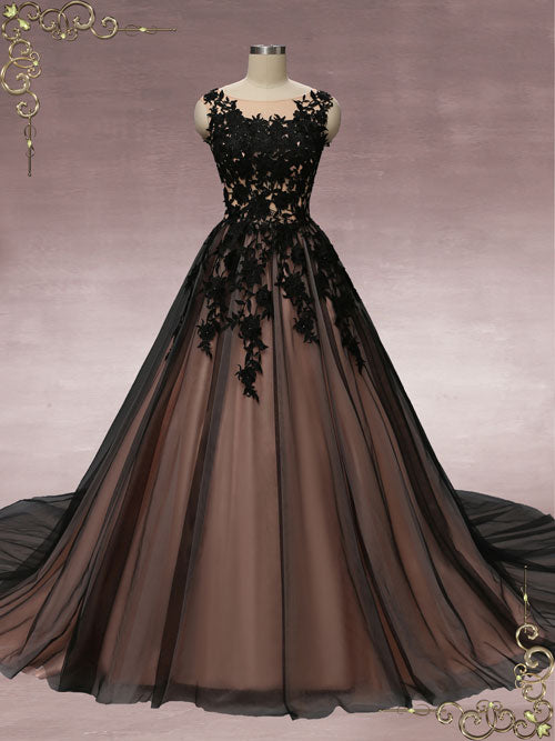 Black Lace Ball Gown Wedding Dress MARTHA Size 4 / Black/Peach Black Lace Ball Gown Wedding Dress MARTHA Size 4 / Black/Peach