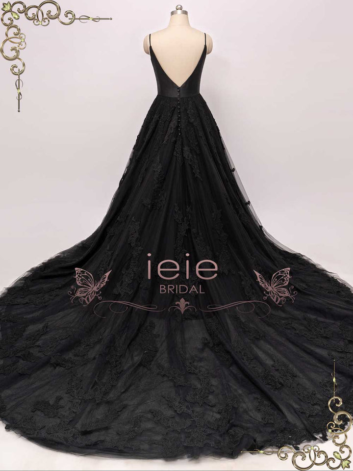 Black Lace Wedding Dress with V Neckline DUSTIN