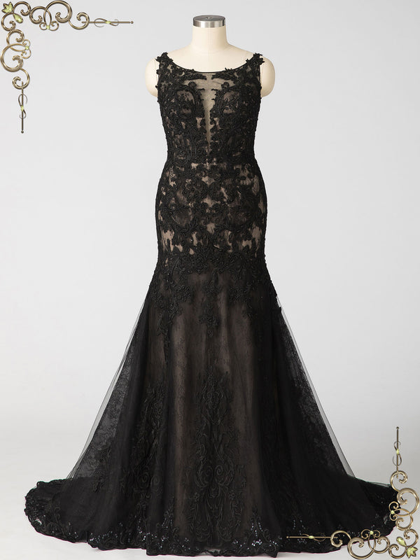 Black Fit and Flare Lace Wedding Dress NOIR