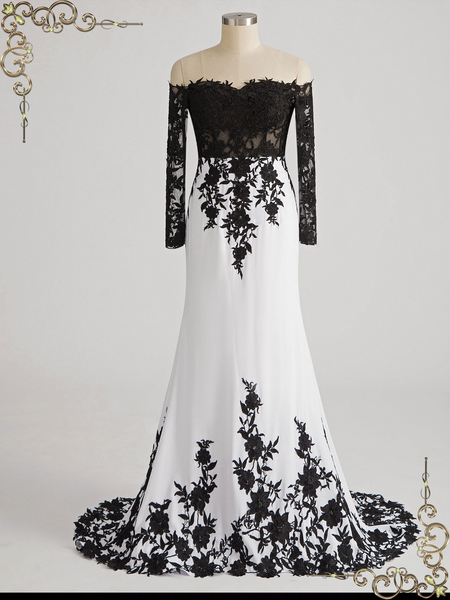 Strapless Off the Shoulder Black Lace Wedding Dress TWYLA Custom Size / Black/Ivory Strapless Off the Shoulder Black Lace Wedding Dress TWYLA Custom Size / Black/Ivory