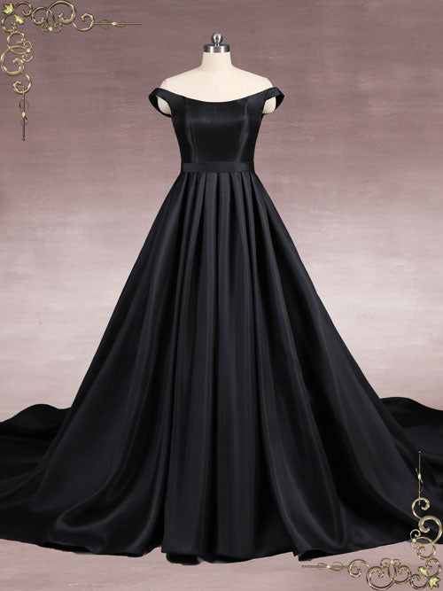 Black Elegant Satin Ball Gown Wedding Dress LUISA