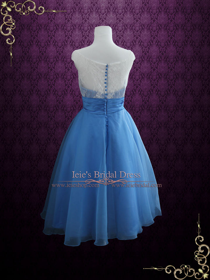 Size 4 Blue Vintage Style Tea Length Formal Dress EDENA