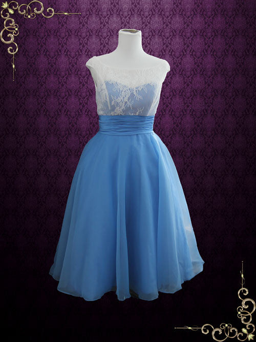 Modest Blue Retro Tea Length Formal Dress | EDENA Modest Blue Retro Tea Length Formal Dress | EDENA