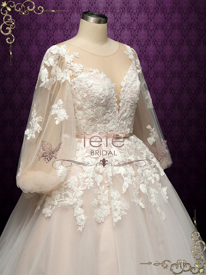 Blush Lace Ball Gown Wedding Dress ZELLA