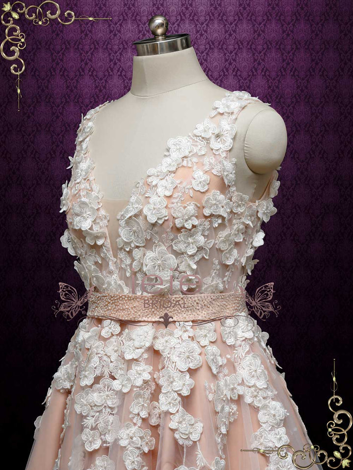 Boho Blush Wedding Dress with 3D Lace CASSIA