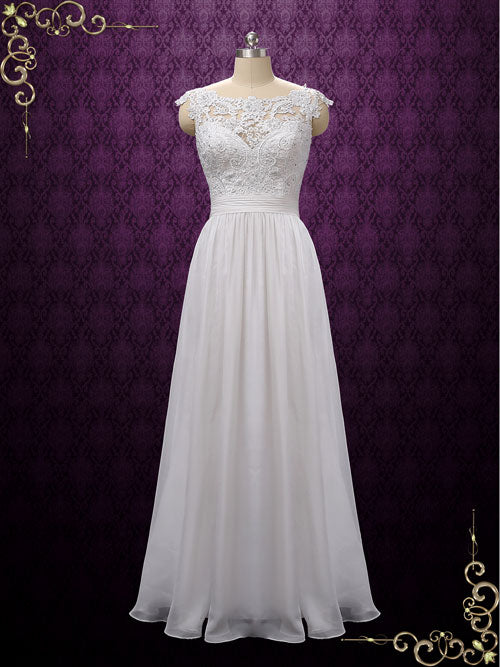 Boho Lace Chiffon Wedding Dress with Keyhole Back GALINA Size 28W / Ivory Boho Lace Chiffon Wedding Dress with Keyhole Back GALINA Size 28W / Ivory